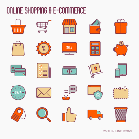 E-commerce, shopping thin line icons setのイラスト素材