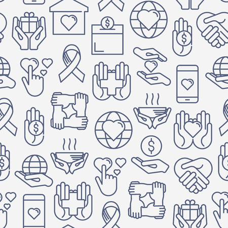 Charity and donation seamless pattern with thin line iconsのイラスト素材