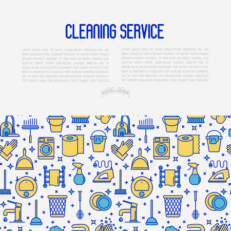 Cleaning service concept with thin line iconsのイラスト素材