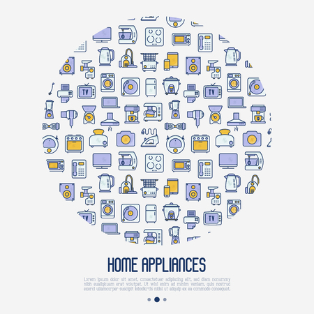 Home appliances concept in circle with thin line iconsのイラスト素材