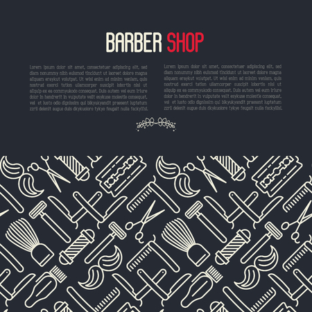 Monochrome barber shop concept with thin line iconsのイラスト素材