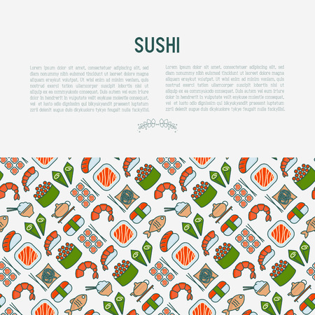 Japanese food concept with thin line iconsのイラスト素材