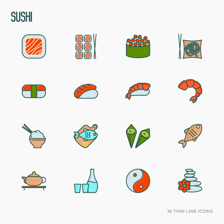 Japanese food thin line iconsのイラスト素材