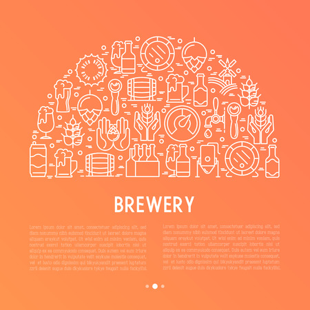 Beer concept in half circle with thin line iconsのイラスト素材