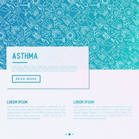 World asthma day concept with thin line icons: air pollution, smoking, respirator, therapist, inhaler, bronchi, allergy symptoms and allergens. Vector illustration for banner, web page, print media.のイラスト素材