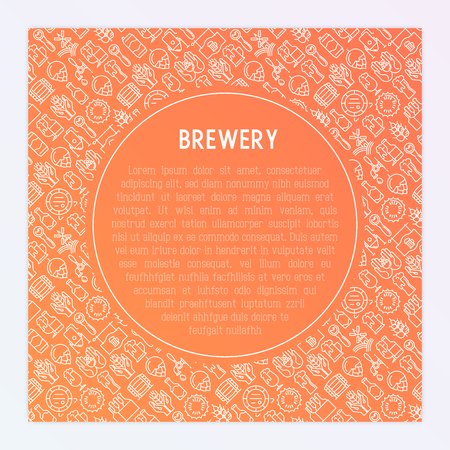 Beer concept with thin line icons related to brewery and Beer October Festival. Modern vector illustration for banner, web page, print media with place for text inside.のイラスト素材
