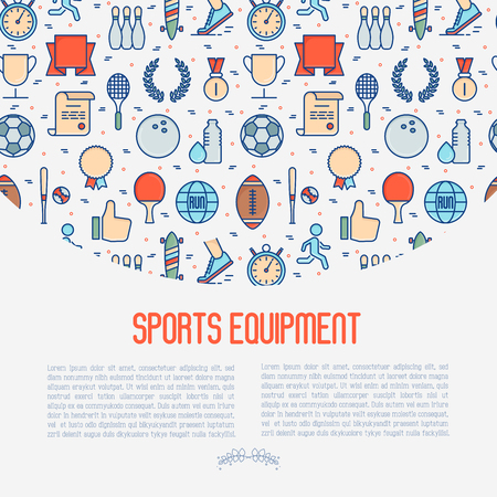 Sport equipment concept with thin line sport and winning games icons. Vector illustration for banner, web page, print media.のイラスト素材