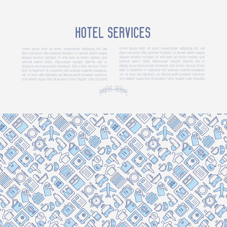 Hotel services concept with thin line icons of facilities in room. Vector illustration for banner, web page, print media.のイラスト素材