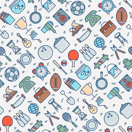 Garage sale or flea market seamless pattern. Thin line vector illustration for background of banner, web page, print media.のイラスト素材