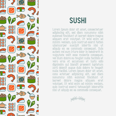 Japanese food concept with thin line iconsのイラスト素材