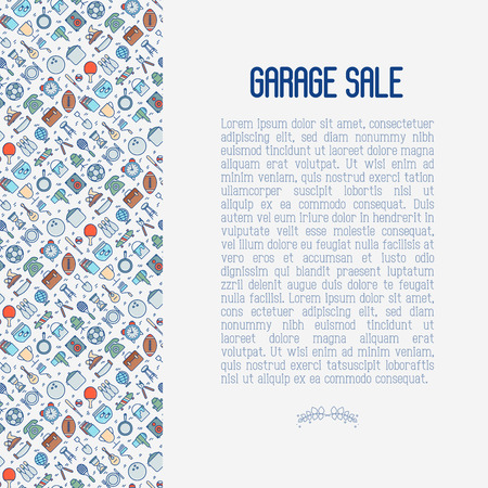Garage sale or flea market concept with place for text. Thin line vector illustration for banner, web page, print media.のイラスト素材