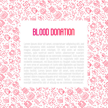Blood donation concept with thin line icons and place for text inside. World blood donor day. Vector illustration for web page, banner, print media.のイラスト素材
