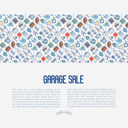 Garage sale or flea market concept with place for text. Thin line vector illustration for banner, web page, print media.のイラスト素材