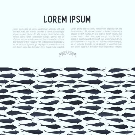 Background with watercolor fish silhouette swimming diagonally and place for text. Vector illustration for menu of fish restaurant.のイラスト素材
