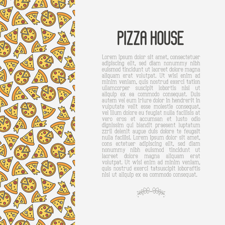 Pizza concept with thin line icons. Vector illustration for flyer, banner or menu of restaurant.のイラスト素材
