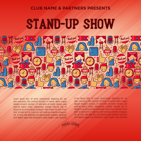 Stand up comedy show concept with thin line icons. Vector illustration for banner, web page, print media.のイラスト素材