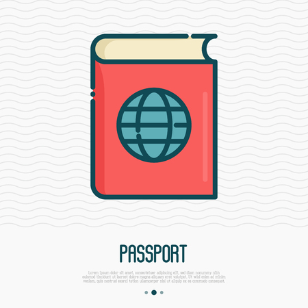 Passport with globe thin line icon. Vector illustration.のイラスト素材