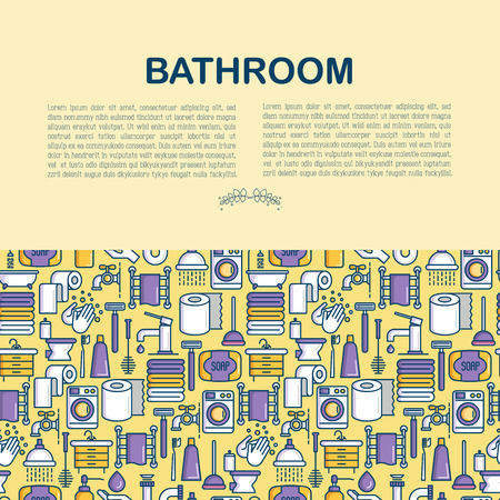 Bathroom equipment concept with thin line icons. Hygiene, purity, beauty, plumber related icons. Vector illustration for banner, web page, print media.のイラスト素材