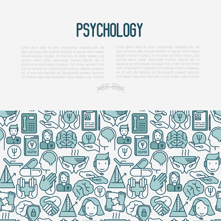 Psychological help concept with thin line icons. Vector illustration for web page, banner, print media.のイラスト素材