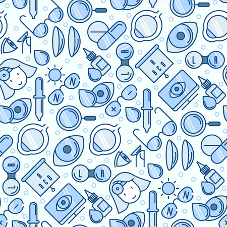 Ophthalmology seamless pattern with vision care thin line icons. Vector illustration for banner, web page, print media.のイラスト素材