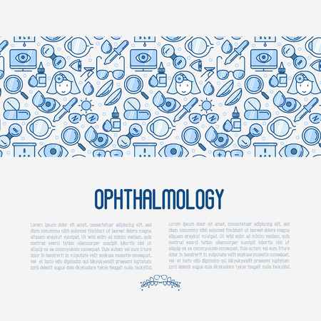 Ophthalmology concept with vision care thin line icons. Vector illustration for banner, web page, print media.のイラスト素材