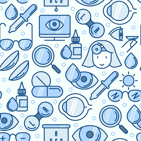 Ophthalmology seamless pattern with vision care thin line icons. Vector illustration for banner, web page, print media.のイラスト素材