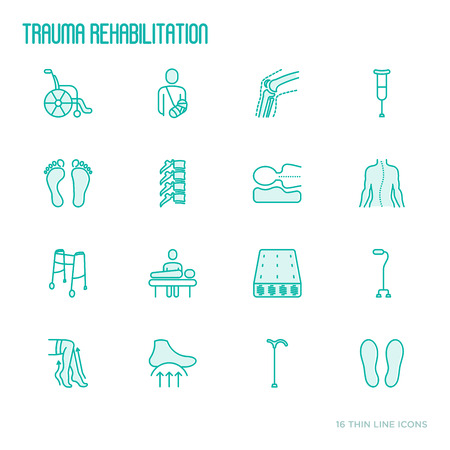 Orthopedic and trauma rehabilitation thin line icons for clinics and medical centers. Vector illustration.のイラスト素材