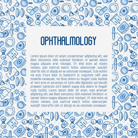 Ophthalmology concept with vision care thin line icons. Vector illustration for banner, web page, print media.のイラスト素材