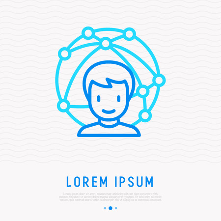 Internet user thin line icon. Modern vector illustration of global communication.のイラスト素材
