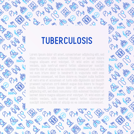 Tuberculosis concept with thin line icons: infection in lungs, x-ray image, dry cough, pain in chest and shoulders, Mantoux test, weight loss. Vector illustration for banner, web page, template.のイラスト素材