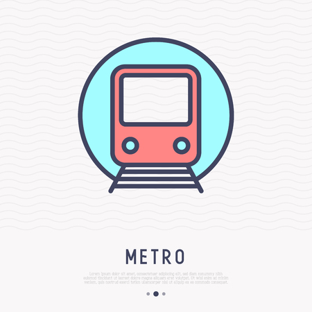 Metro thin line icon, front view. Modern vector illustration of public transport.のイラスト素材