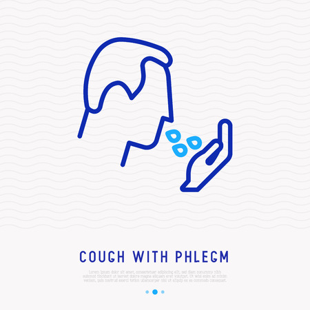 Cough with phlegm thin line icon. Modern vector illustration of illness symptom.のイラスト素材