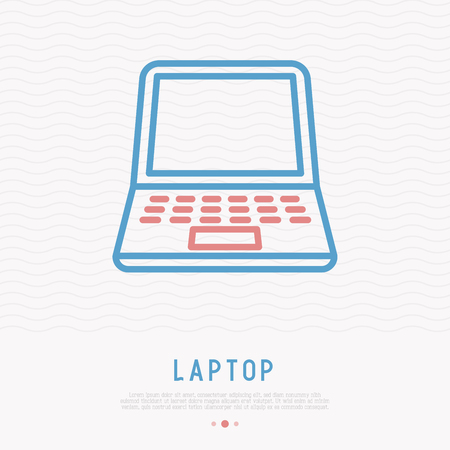 Opened laptop thin line icon. Modern vector illustration of notebook.のイラスト素材