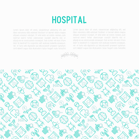 Hospital concept with thin line icons for doctor's notation: neurologist, gastroenterologist, manual therapy, ophtalmologist, cardiology, allergist, dermatologist, dentist. Vector illustration.のイラスト素材