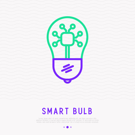 Smart bulb thin line icon. Modern vector illustration of solution, learning, inspiration.のイラスト素材
