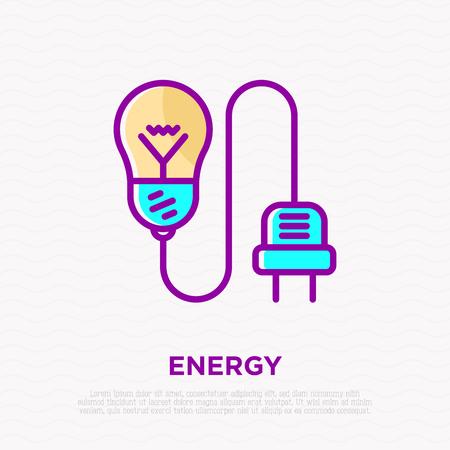 Light bulb with plug thin line icon. Modern vector illustration of electicity, innovation, communication.のイラスト素材
