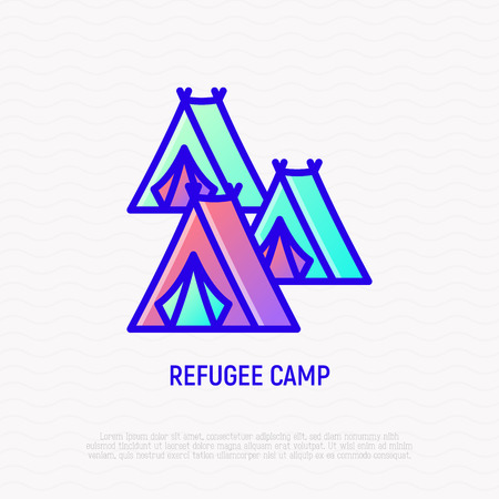 Refugee camp, tents thin line icon. Modern vector illustration.のイラスト素材
