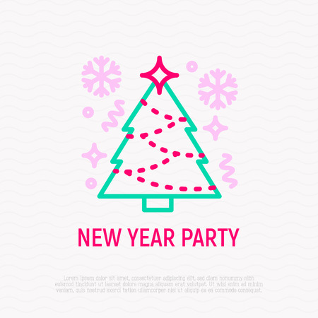 Christmas tree with snowflakes thin line icon. Modern vector illustration.のイラスト素材