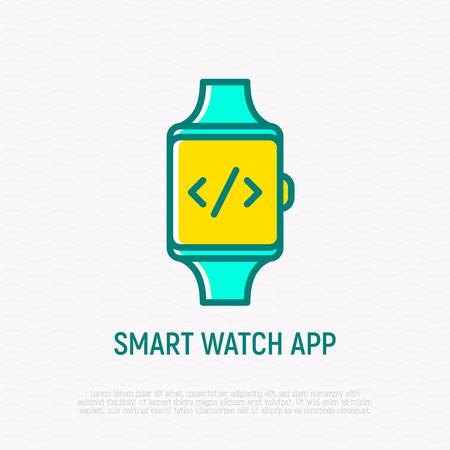 Smart watch app thin line icon: symbol of coding on screen. Modern vector illustration.のイラスト素材