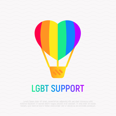 LGBT support icon: aerostat with rainbow balloon in heart shape. Modern vector illustration with gradient.のイラスト素材