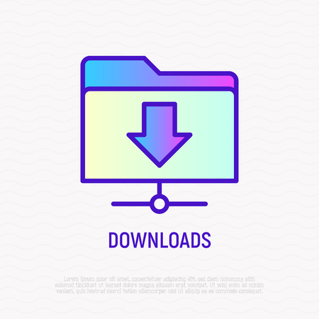 Downloads of content from website thin line icon. Modern vector illustration.のイラスト素材