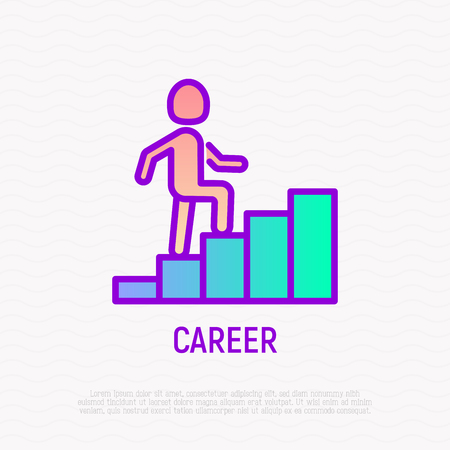 Career thin line icon: man climbs the stairs. Modern vector illustration.のイラスト素材