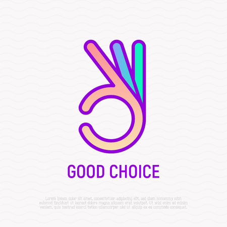 Ok symbol, hand gesture thin line icon. Good choice. Modern vector illustration.のイラスト素材