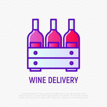 Wine box thin line icon. Modern vector illustration for logo of wine delivery.のイラスト素材