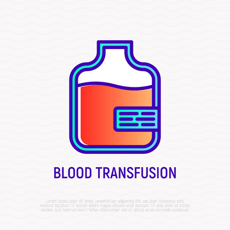 Blood transfusion thin line icon. Modern vector illustration of blood bag.のイラスト素材