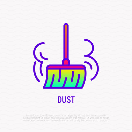 Broom sweeping and dusting thin line icon. Modern vector illustration.のイラスト素材