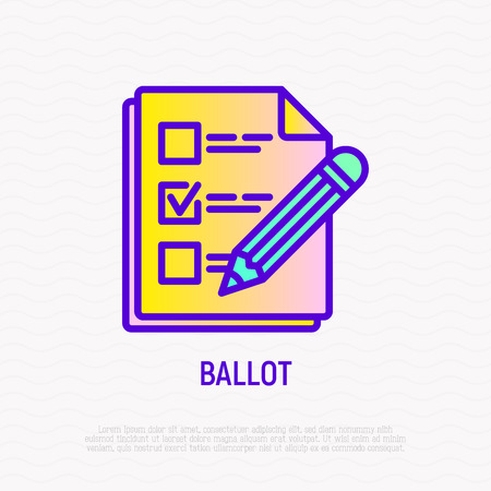 Ballot: document with mark and pencil thin line icon. Modern vector illustration.のイラスト素材