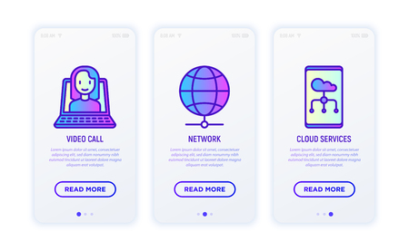 Information technology thin line icons set: video call, network, cloud services. Modern vector illustration for user mobile app.のイラスト素材