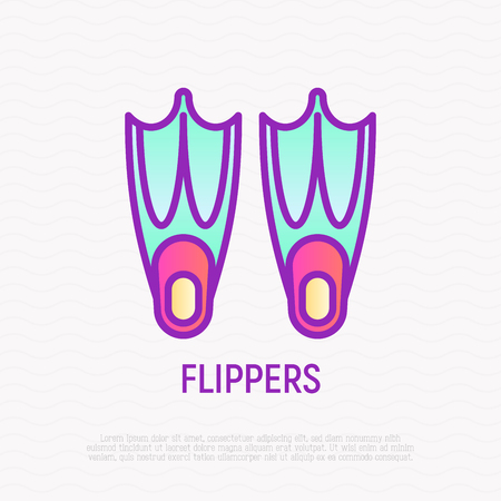 Flippers thin line icon. Modern vector illustration of diving equipment.のイラスト素材