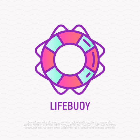 Lifebuoy thin line icon. Modern vector illustration, beach equipment for security.のイラスト素材